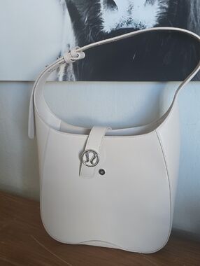 lululemon athletica Cream Leather Shoulder Hobo with Silver Logo